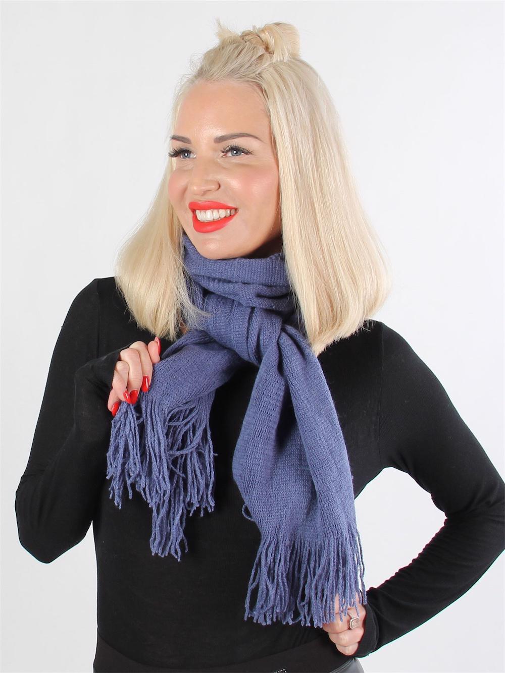 Emmely - Sort simpelt halstørklæde med frynser